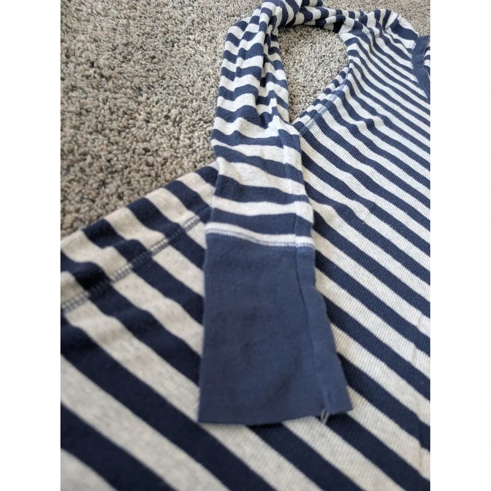 Hollister SoCal Stretch Navy Grey Striped Ribbed Scoop Neck Long Sleeve Top S - Picture 5 of 5